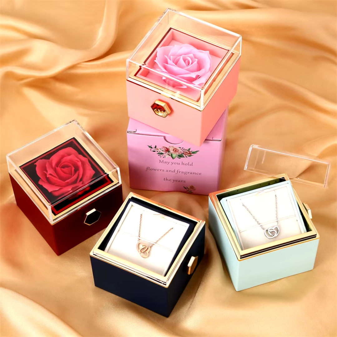 Eternal Rose Box with Custom Engraved Necklace