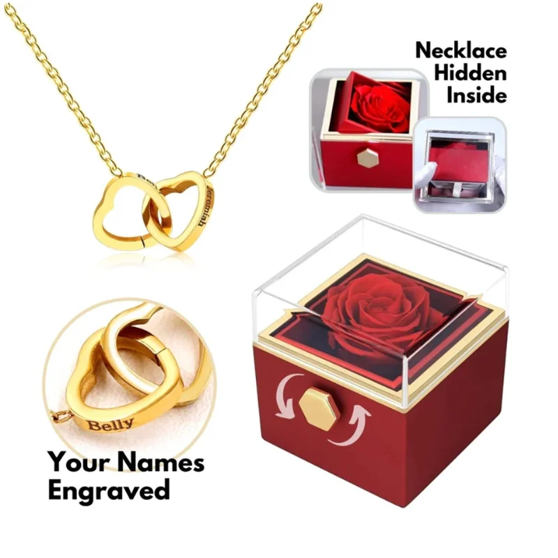 Eternal Rose Box with Custom Engraved Necklace